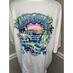 Landshark Lager Shirt Mens 3XL White Fins Up Woody Wagon‎ Car Tee Margaritaville